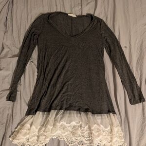 Elegant Charcoal Lace Hem Women's Tunic